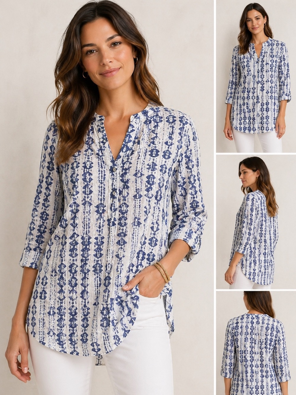 Patagonia Blue Ikat Tunic Top Organic Cotton Boho Beach Size 4 EUC